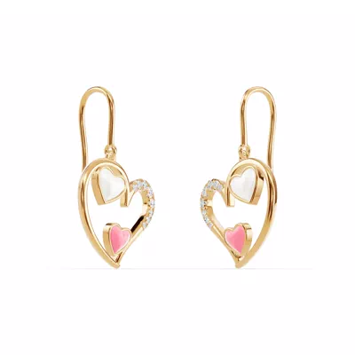 Duet Lab Pavé Heart Earrings – White & Pink