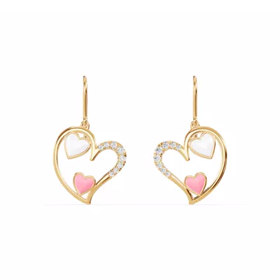 Duet Pavé Heart Earrings – White & Pink