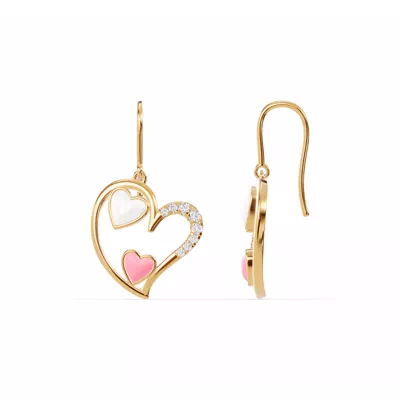 Duet Pavé Heart Earrings – White & Pink