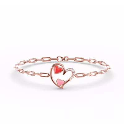 Duet Pavé Heart Bracelet – Red & Pink