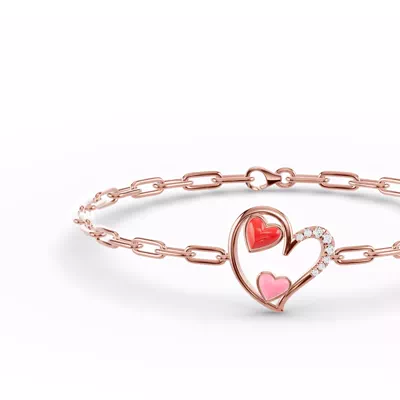 Duet Pavé Heart Bracelet – Red & Pink