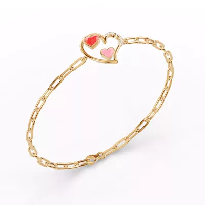 Duet Lab Pavé Heart Bracelet – Red & Pink