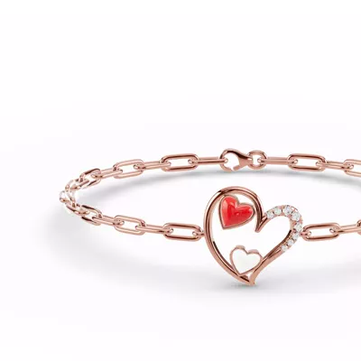 Duet Pavé Heart Bracelet – Red & White