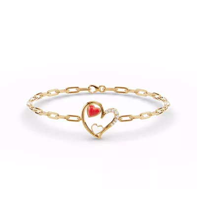 Duet Pavé Heart Bracelet – Red & White
