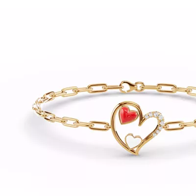 Duet Pavé Heart Bracelet – Red & White