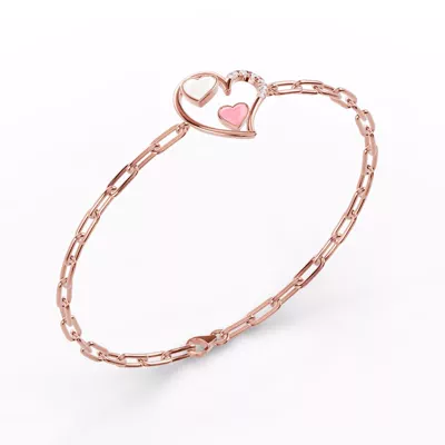 Duet Lab Pavé Heart Bracelet – White & Pink