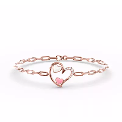 Duet Pavé Heart Bracelet – White & Pink