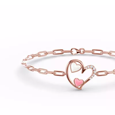 Duet Pavé Heart Bracelet – White & Pink
