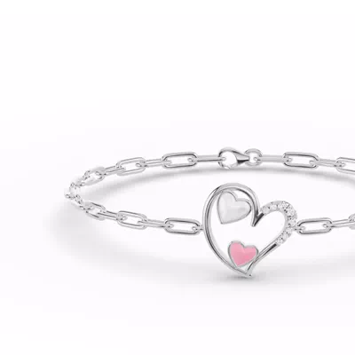 Duet Lab Pavé Heart Bracelet – White & Pink
