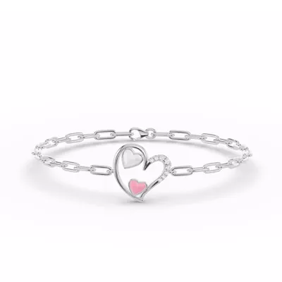 Duet Pavé Heart Bracelet – White & Pink