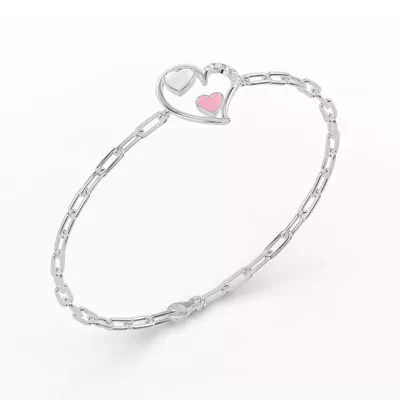 Duet Pavé Heart Bracelet – White & Pink