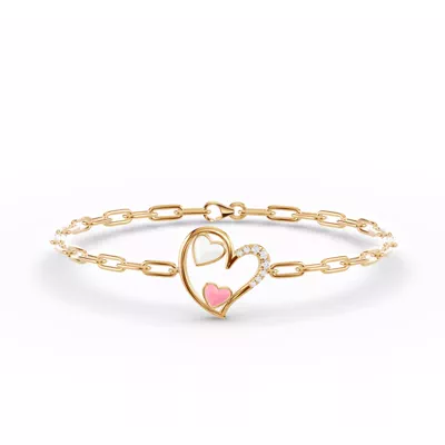 Duet Lab Pavé Heart Bracelet – White & Pink