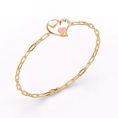 Duet Lab Pavé Heart Bracelet – White & Pink