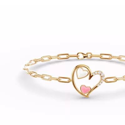 Duet Lab Pavé Heart Bracelet – White & Pink