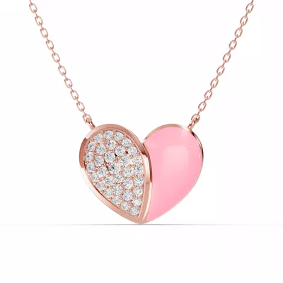 Amara Pink Ceramic Lab Pavé Heart Necklace