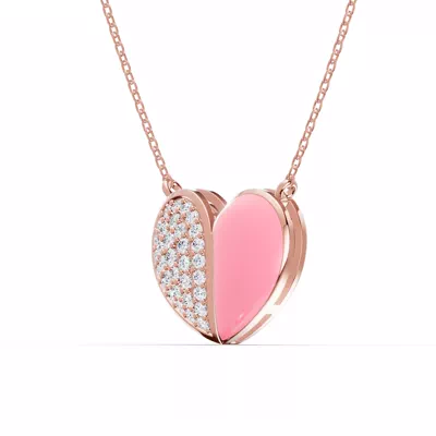 Amara Pink Ceramic Pavé Heart Necklace