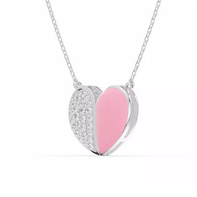 Amara Pink Ceramic Lab Pavé Heart Necklace