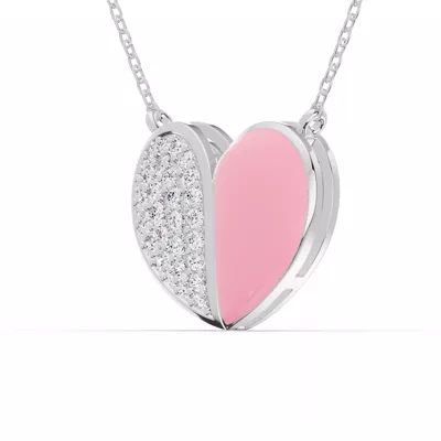 Amara Pink Ceramic Lab Pavé Heart Necklace