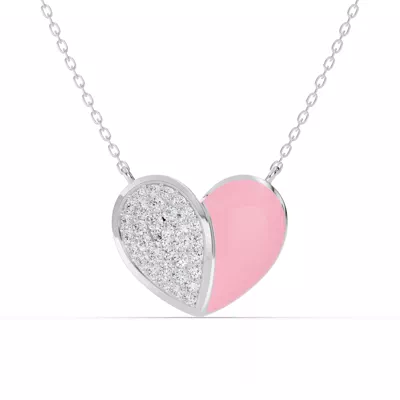 Amara Pink Ceramic Lab Pavé Heart Necklace