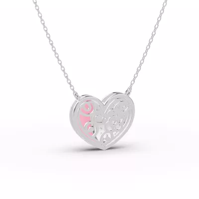 Amara Pink Ceramic Lab Pavé Heart Necklace