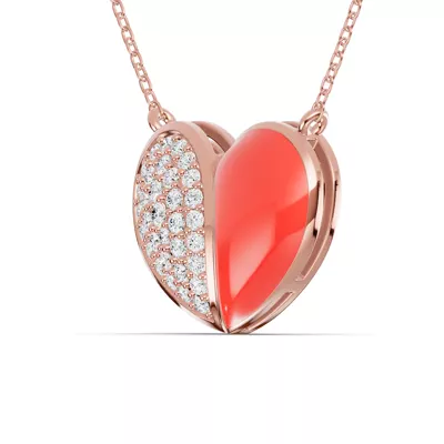 Amara Red Ceramic Lab Pavé Heart Necklace