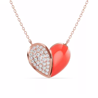 Amara Red Ceramic Pavé Heart Necklace