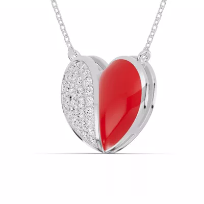 Amara Red Ceramic Lab Pavé Heart Necklace