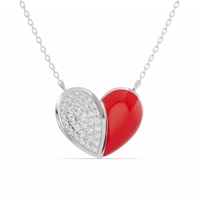 Amara Red Ceramic Pavé Heart Necklace