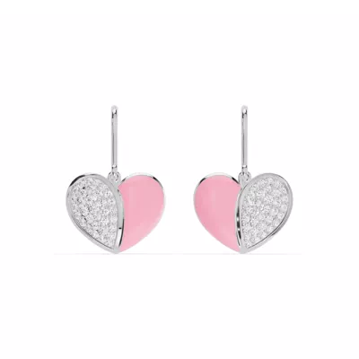 Amara Pink Ceramic Lab Pavé Heart Earrings