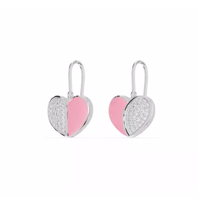 Amara Pink Ceramic Lab Pavé Heart Earrings