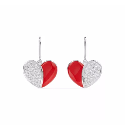 Amara Red Ceramic Lab Pavé Heart Earrings