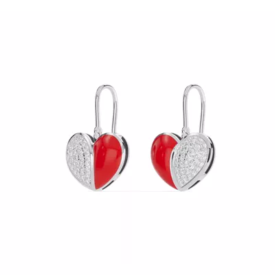 Amara Red Ceramic Lab Pavé Heart Earrings
