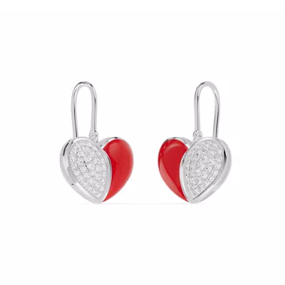 Amara Red Ceramic Lab Pavé Heart Earrings
