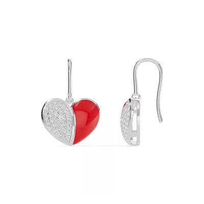 Amara Red Ceramic Lab Pavé Heart Earrings