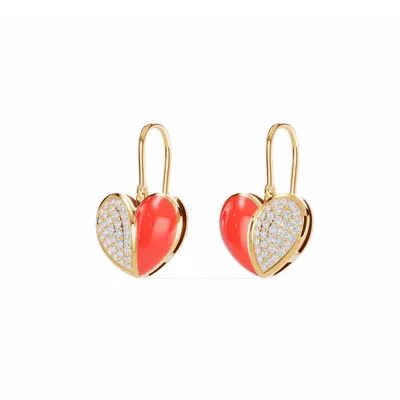 Amara Red Ceramic Lab Pavé Heart Earrings