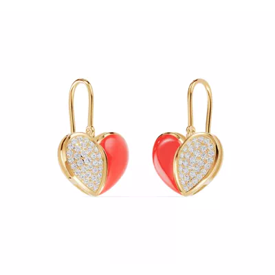 Amara Red Ceramic Lab Pavé Heart Earrings