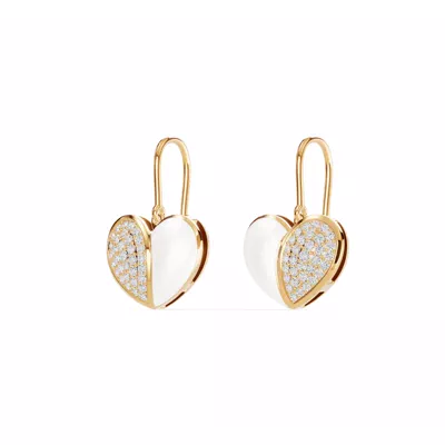 Amara White Ceramic Lab Pavé Heart Earrings
