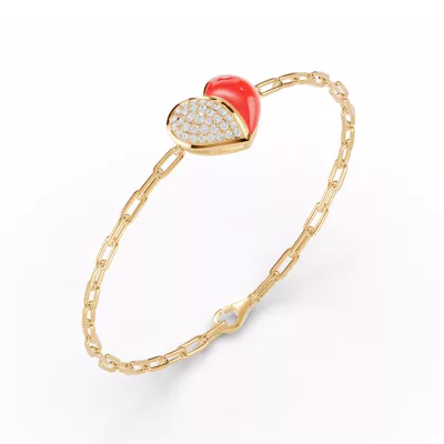 Amara Red Ceramic Lab Pavé Heart Bracelet