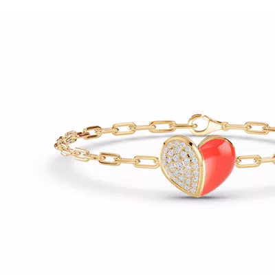 Amara Red Ceramic Lab Pavé Heart Bracelet