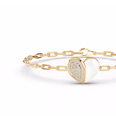 Amara White Ceramic Pavé Heart Bracelet