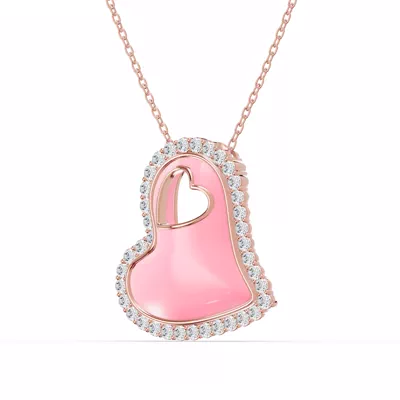 Cherish Pink Lab Pavé Heart Necklace
