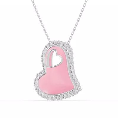 Cherish Pink Lab Pavé Heart Necklace