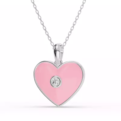 Devotion Pink Heart Bezel Diamond Necklace
