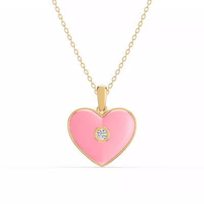 Devotion Pink Heart Bezel Lab Diamond Necklace