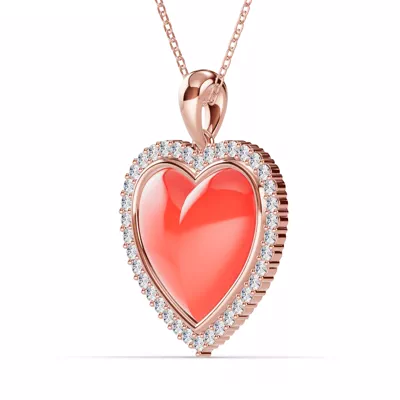 Forever Red Heart Halo Diamond Necklace