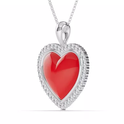 Forever Red Heart Halo Lab Diamond Necklace