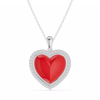 Forever Red Heart Halo Diamond Necklace