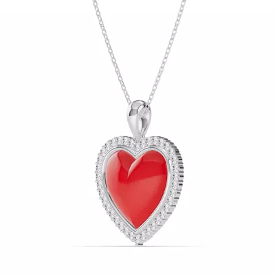 Forever Red Heart Halo Diamond Necklace