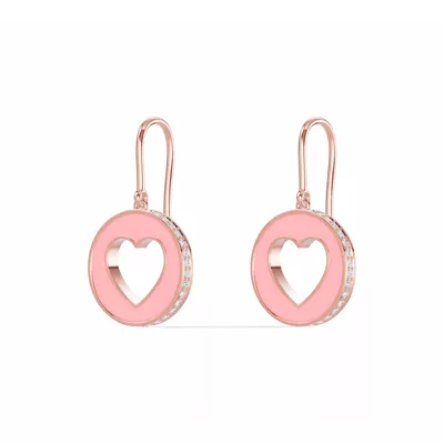 Pink Ceramic Open-Heart Lab Pavé Drop Earrings
