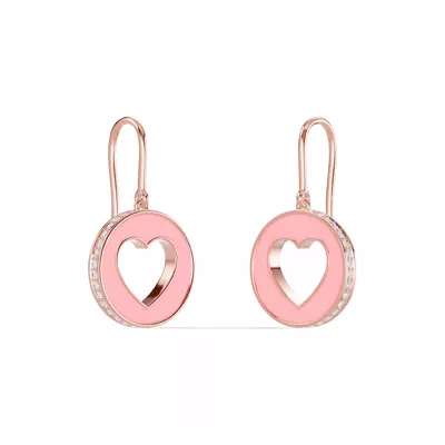 Pink Ceramic Open-Heart Lab Pavé Drop Earrings